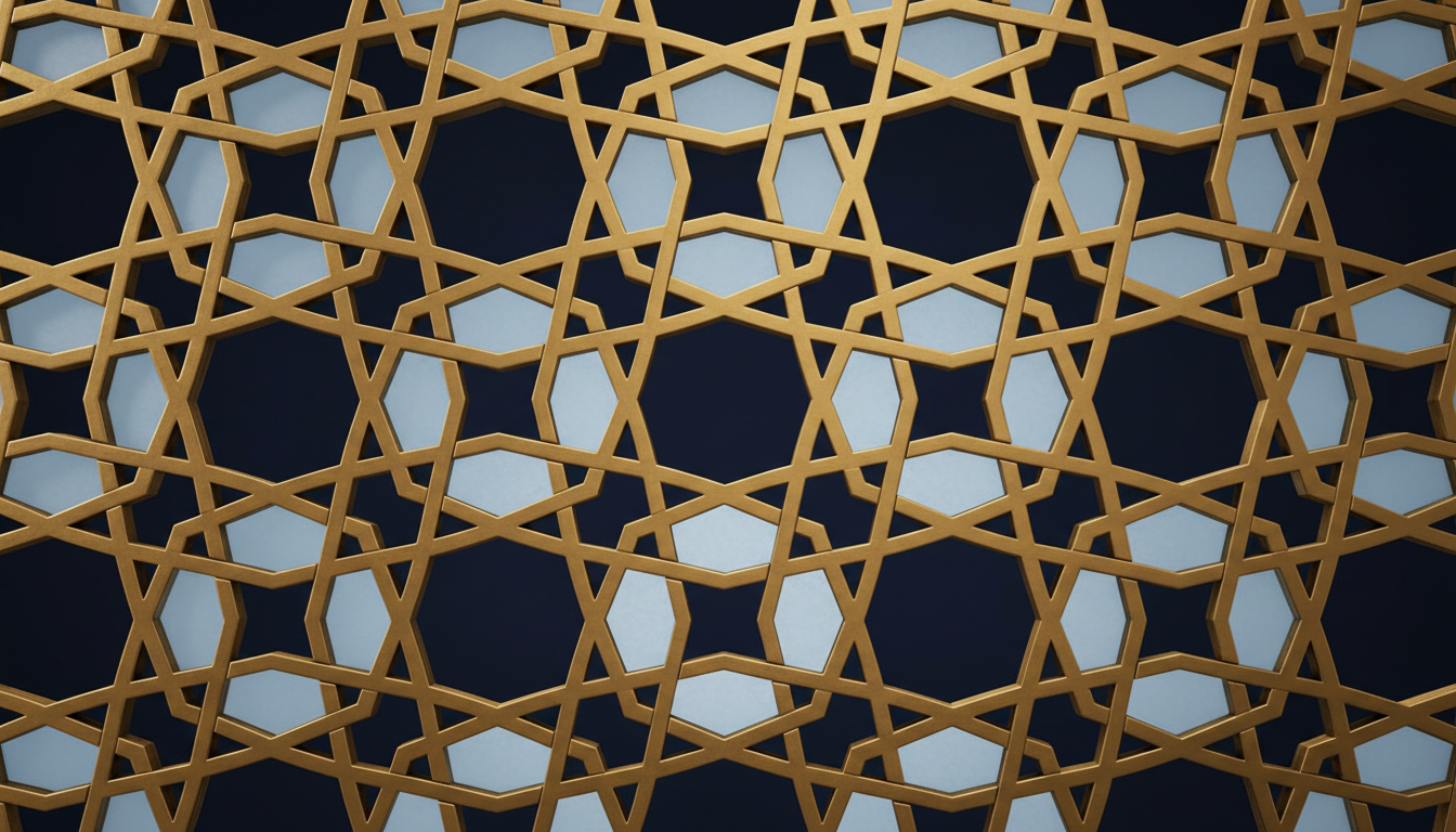 Islamic geometric mashrabiya patterns in modern glass and gold